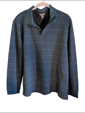 Van Heusen Flex Men's Charcoal Gray Windowpane Long-Sleeve Polo Soft Stretch XL